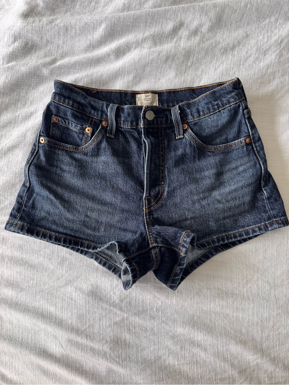 Levi's Dark Blue Denim High-Rise Jean Shorts - worn once like new